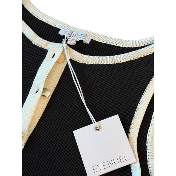 (S) NWT Meshki /Evenuel Sawyer Contrast Button Ribbed Maxi Dress Black/White - Picture 8 of 12